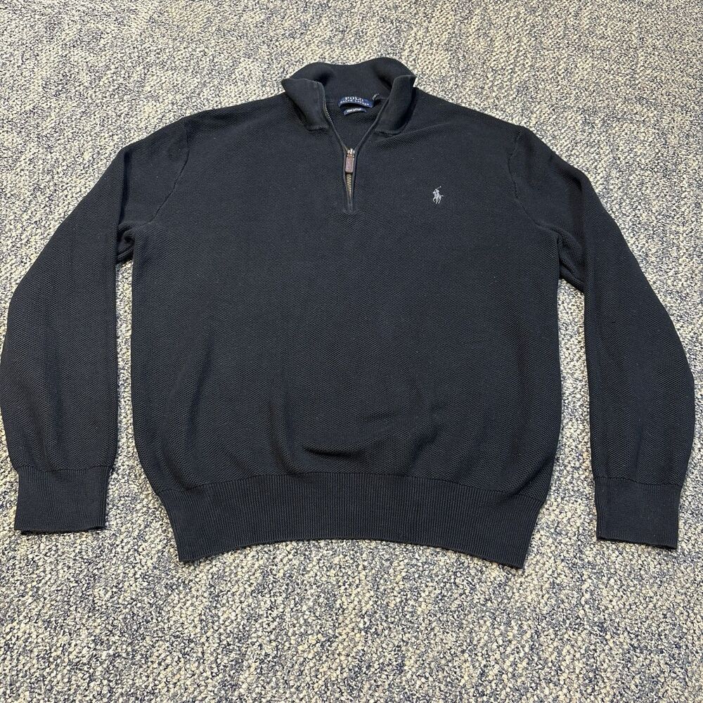 Polo Ralph Lauren Pima Cotton 1/4 Zip Men's L Pullover Sweater Black